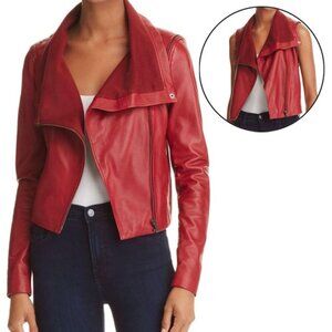 Yigal Aqua Women Convertible Leather Jacket Vest XS Burgundy Red Knit Biker Moto